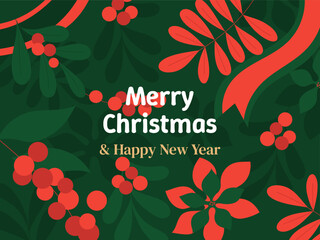 Merry Christmas and Happy New Year greeting background. Trendy vector illustration with Christmas fir branches