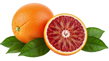 Fresh blood orange and slice isolated on transparent background