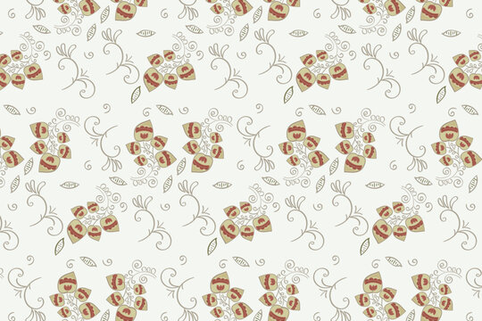 A delicate, soft-toned paisley intertwined with a shabby-chic style floral and rose pattern, ideal for romantic stationery, craft paper, feminine home textile
