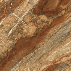 Natural Reddish Brown and Copper Marble Texture Background with Complex Brecciated Patterns and White Veins, Polished Stone Surface for Luxury Interior Design, Flooring, and Architectural Wall Claddin