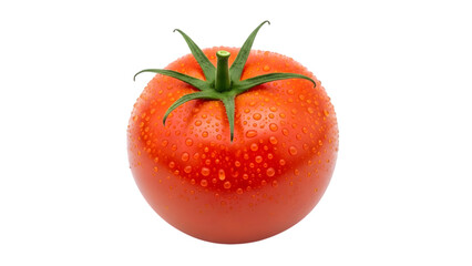 Fresh red tomato with stem isolated on transparent background