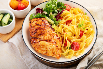 Homemade Chicken Breast with Pasta. Healthy eating.