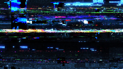 Digital glitch abstract with vibrant colors and distorted patterns on dark backdrop in modern style for contemporary project and creative digital screens