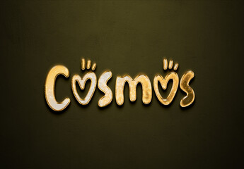 Old gold text effect of word Cosmos with 3D glossy style Mockup.