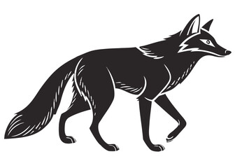 Stylized black fox walking silhouette with white accents