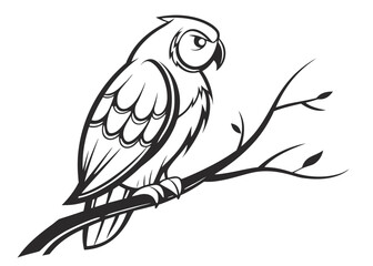 Stylized owl perched on a branch with minimalist design