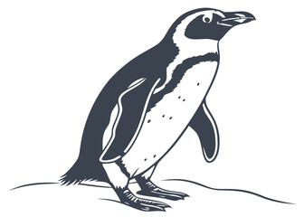Stylized illustration of a penguin standing on a dark background
