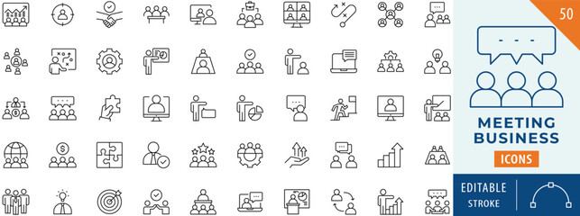 Meeting business icon collection set. Editable stroke.
