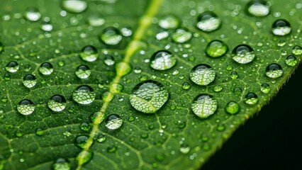 Leaf Tears Raindrops clinging to a vibrant green leaf with a macro water world.