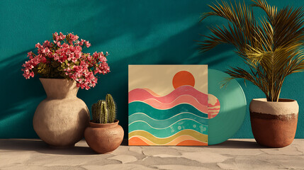 Funky groovy album cover mock-up psychedelic designs retro vintage music art generated ai