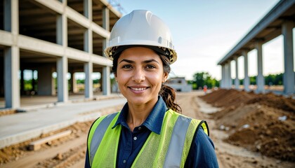 Confident female architect at construction site 