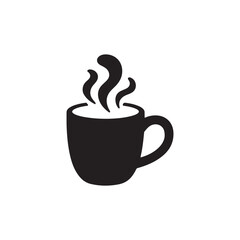 Black Coffee Cup Icon with Steaming Brew, Perfect for Cafe Branding