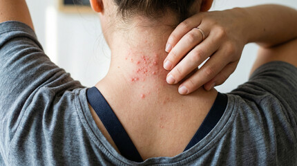 Naklejka premium Detail Shot of a Woman's Irritated Skin on the Back of Her Neck