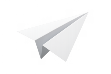 Paper airplane flying, symbolizing communication, travel, freedom, imagination, and childhood adventures on transparent background