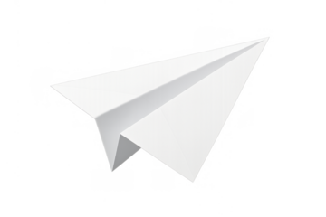 White paper airplane flying, symbolizing dreams, travel, freedom, and communication on transparent background