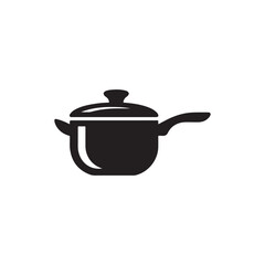 Simple black silhouette of a cooking pot with a lid and handle, perfect for kitchen-related designs and culinary themes