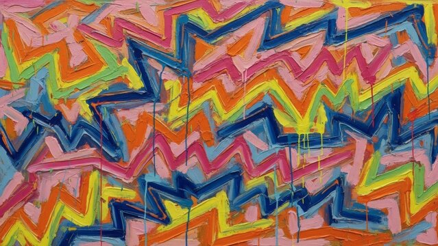 Zigzag Symphony Colorful Abstract Expressionism with Bright Canvas Art.
