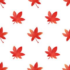 Autumn leaves seamless pattern. Red leaves pattern watercolor illustration for wrapping paper, textile prints, banners, backgrounds