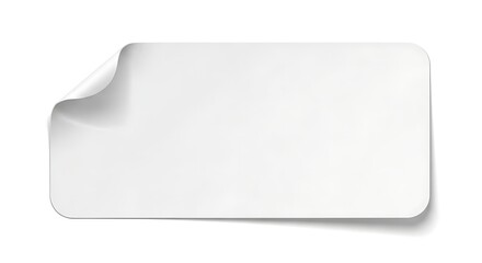 White blank rectangular label sticker with curled edge design