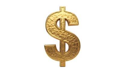 Golden dollar sign symbol isolated on transparent background