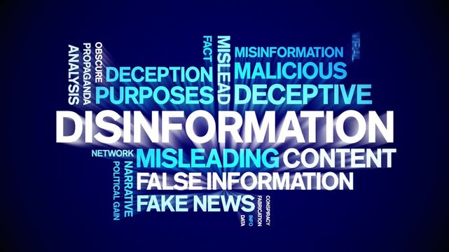 Disinformation animated word cloud-text design animation tag kinetic typography seamless loop.