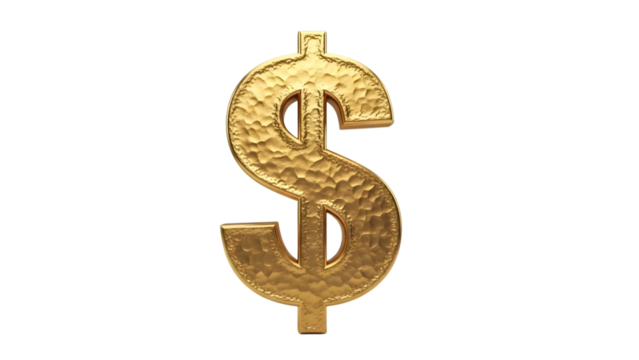 Golden dollar sign symbol isolated on transparent background - Powered by Adobe