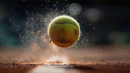 Dynamic tennis ball in action captured during outdoor sports activity showcasing high-impact hit, vibrant colors, and detailed texture for athletic and recreation use