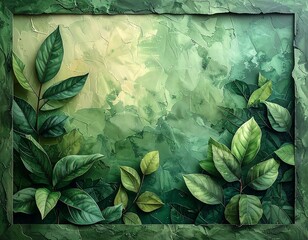 Green leaves on an artistic frame with a textured backdrop offering natural beauty