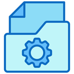 File Settings Blue Fill Outline Icon Design Vector - folder with a document and gear, symbolizing file settings, configuration, or document management options