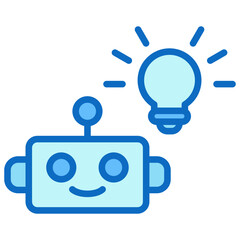 AI Idea Blue Fill Outline Icon Design Vector - friendly robot with a glowing light bulb representing AI innovation, creativity, and smart solutions