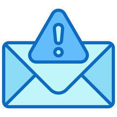 Warning Mail Blue Fill Outline Icon Design Vector - envelope with an exclamation mark representing an alert email, warning message, or urgent notification