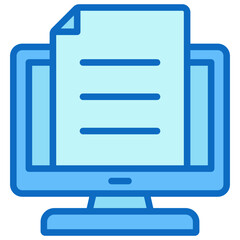 Digital Document Blue Fill Outline Icon Design Vector - document displayed on a computer monitor representing digital files, online reading, and virtual paperwork