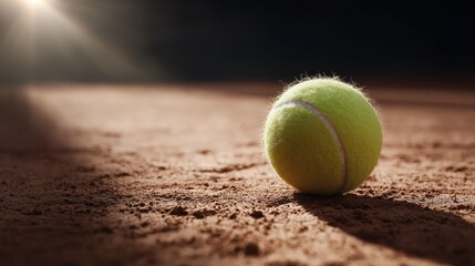 High-quality tennis ball on clay court for outdoor sports, recreational activity, athletic training, tennis match, competition, fitness, game, and sports equipment for professional and casual play