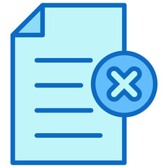 Document Rejected Blue Fill Outline Icon Design Vector - document marked with an X symbol, representing rejection, denial, or an invalid file