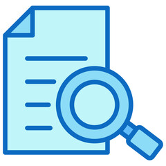 Document Review Blue Fill Outline Icon Design Vector - paper with a magnifying glass symbolizing document checking, inspection, verification, and analysis