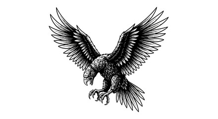 Obraz premium Black and White Eagle Illustration With Wings Spread Out.jpg