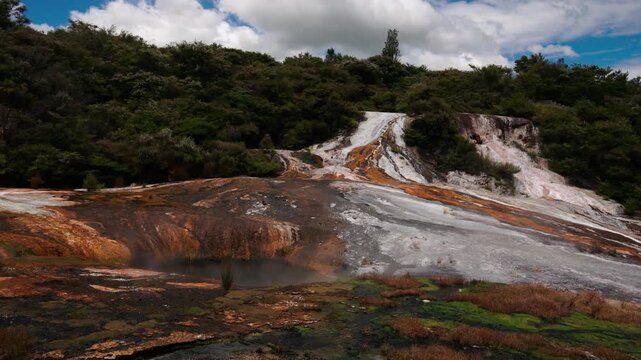 Geothermal Silica Terrace Slope In Orakei Korako New Zealand