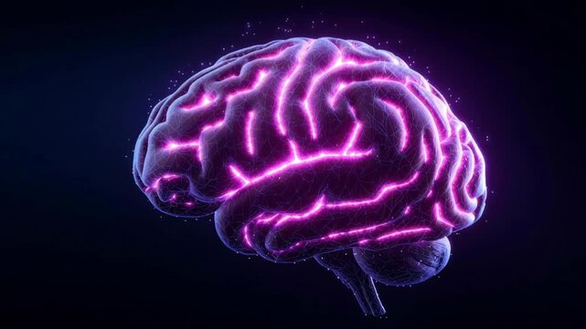 A vibrant, neon representation of a human brain symbolizing intelligence, creativity, and cognitive power.