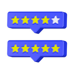 3d rendering icon review star in blue button