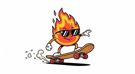 Fiery Character Skateboarding with Sunglasses on a Sunny Day.
