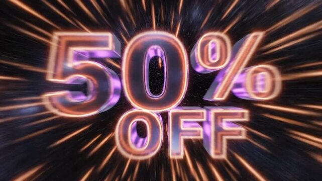 50 Percent Off Neon Glow Discount Promotion Sale.