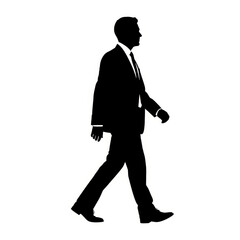 Silhouette of a businessman walking isolated on white background
