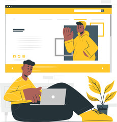 Man working on laptop with website on screen computer internet