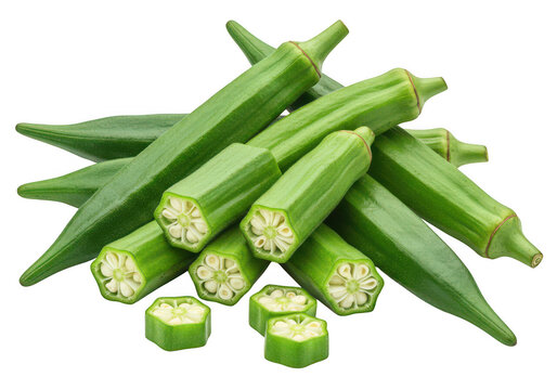 Fresh okra pods isolated on transparent background