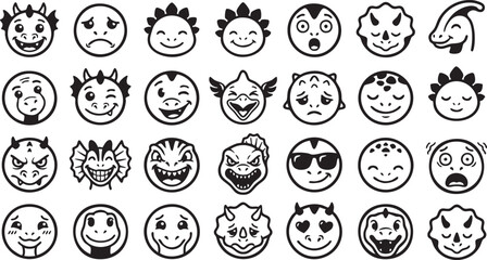 Mixed animal facial expressions vector illustration set for avatars