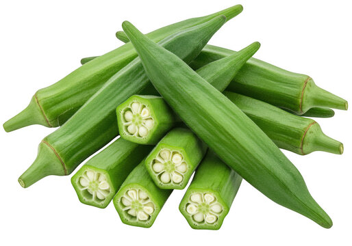 Fresh okra pods isolated on transparent background