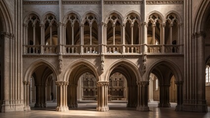 Gothic architecture cathedral interior with arched columns and ornate details