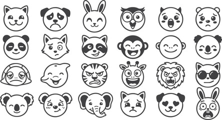 Mixed animal facial expressions vector illustration set for avatars