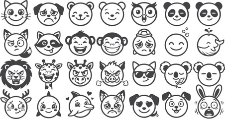 Mixed animal facial expressions vector illustration set for avatars