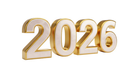 2026 golden white 3d metallic number render isolated on transparent background